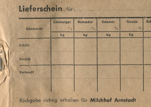 Lieferschein-Block des Milchhofes Arnstadt