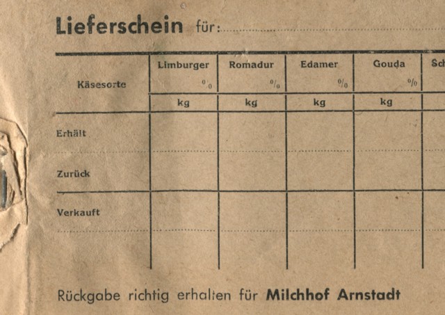 Lieferschein-Block des Milchhofes Arnstadt